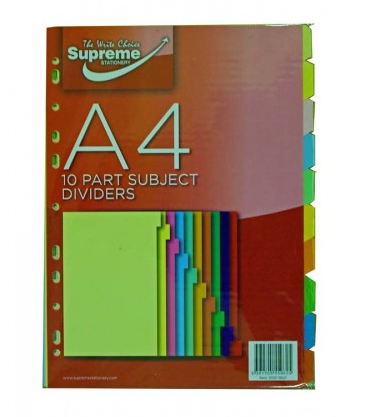 Subject Dividers A4 Card 10 Part – BuyBooks.ie