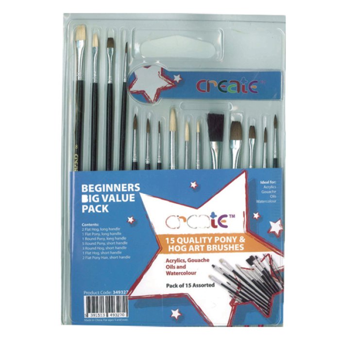 Paint Brush Assorted Pony & Hog 15 Pack