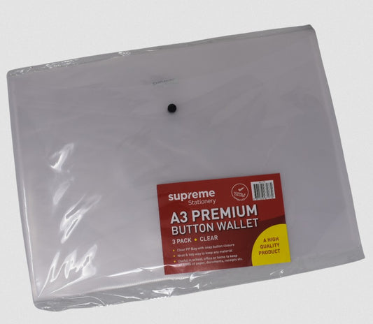 A3 Button Wallet Clear 3 Pack Supreme