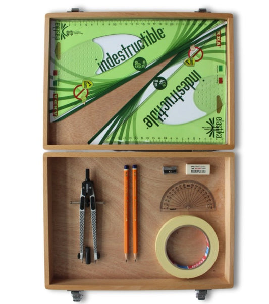 Wooden Box with Tape & Elastika Set Square with Masking Tape