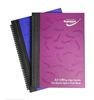 A4 Hardback Notebook Spiral 140 Page