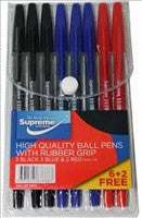 Ball Pens Rubber Grip 8 Pack Supreme