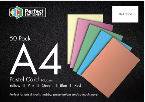 A4 Card Assorted Pastel Colours 50 Pack 160gsm