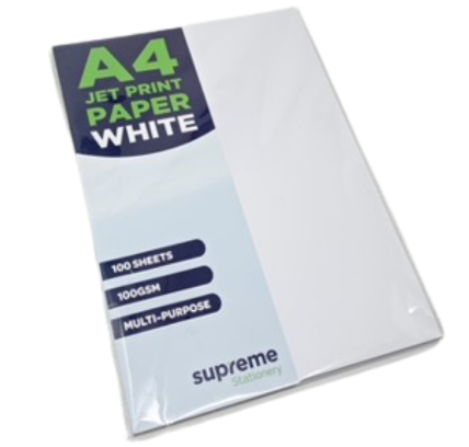 A4 Jet Print Paper White 100 Pack 100gsm