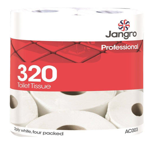 Jangro 2 Ply Toilet Rolls 4 X 320 Sheet (36 rolls per carton)