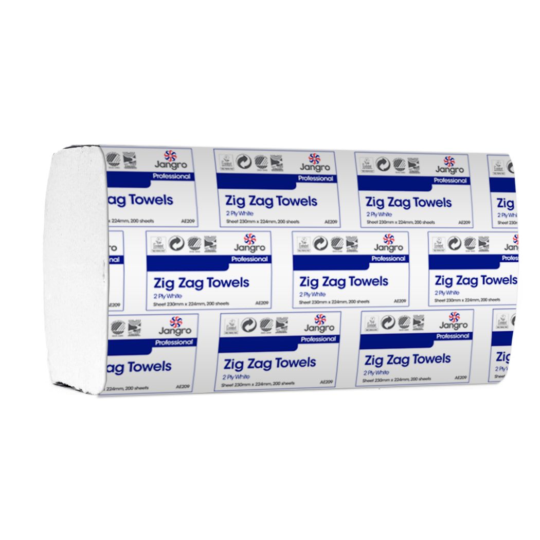 Jangro Zig-Zag Hand Towels 2 Ply - White