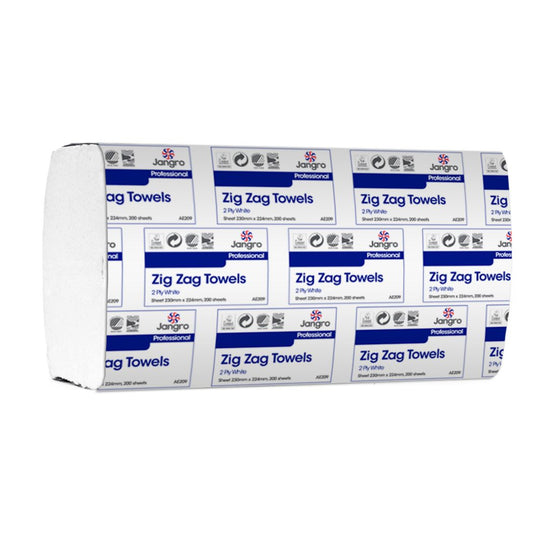 Jangro Zig-Zag Hand Towels 2 Ply - White