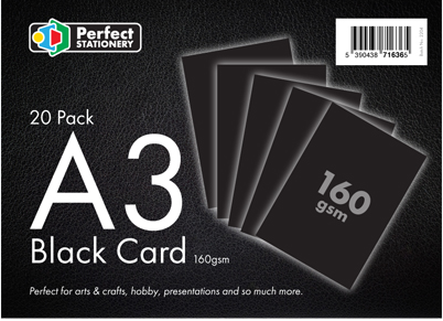 A3 Card Black 20 Pack 160gsm