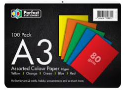A3 Paper Assorted Colours 100 Pack 80gsm