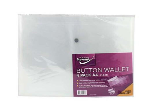 A4 Button Wallet Clear 4 Pack Supreme