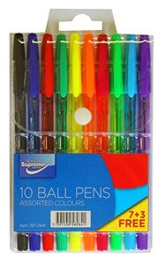 Ballpoint Pens Assorted Colours Supreme 10 Pack