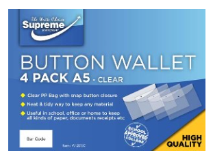 A5 Button Wallet Clear 4 Pack Supreme