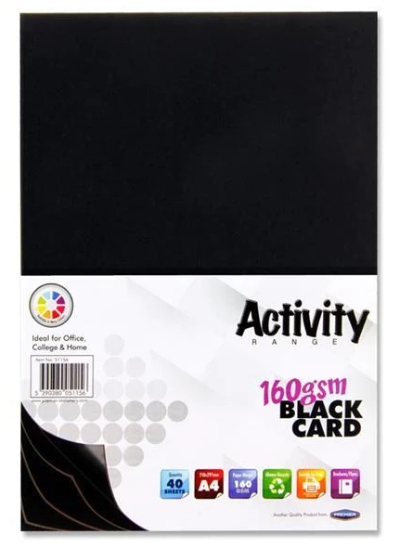 A4 Card Black 40 Pack 160gsm