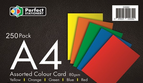 A4 Paper Assorted Colours 250 Pack 80gsm