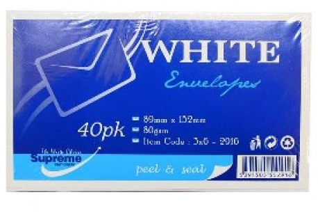 Envelopes 3X6 White 40 Pack