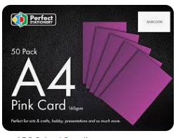 A4 Card Pink 50 Pack 160gsm