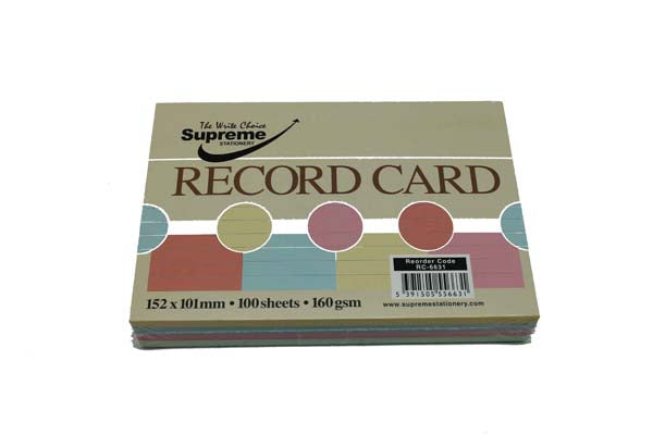Record Cards 6x4 Pastel Colours 100 Sheets Supreme