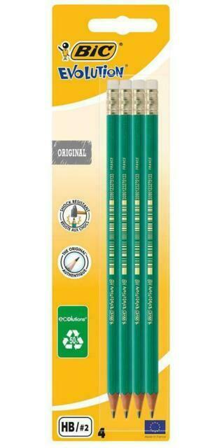 HB Pencil Bic Evolution Rubber Tipped 4 Pack
