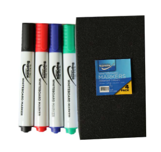Whiteboard Markers 4 Pack with Eraser