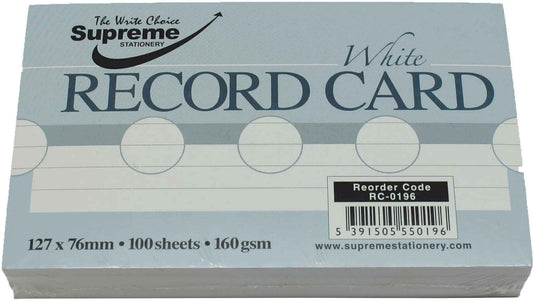 Record Cards White Ruled 5x3 100 Pack