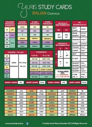 Yuri's Study Card Italian General Grammar